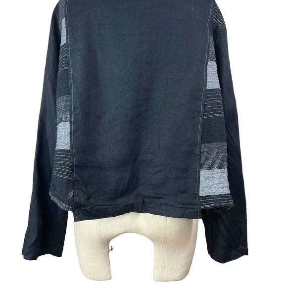 Tara Vao Collarless Button Top in Black Gray Stripe Lagenlook‎ Size XL - Picture 9 of 12